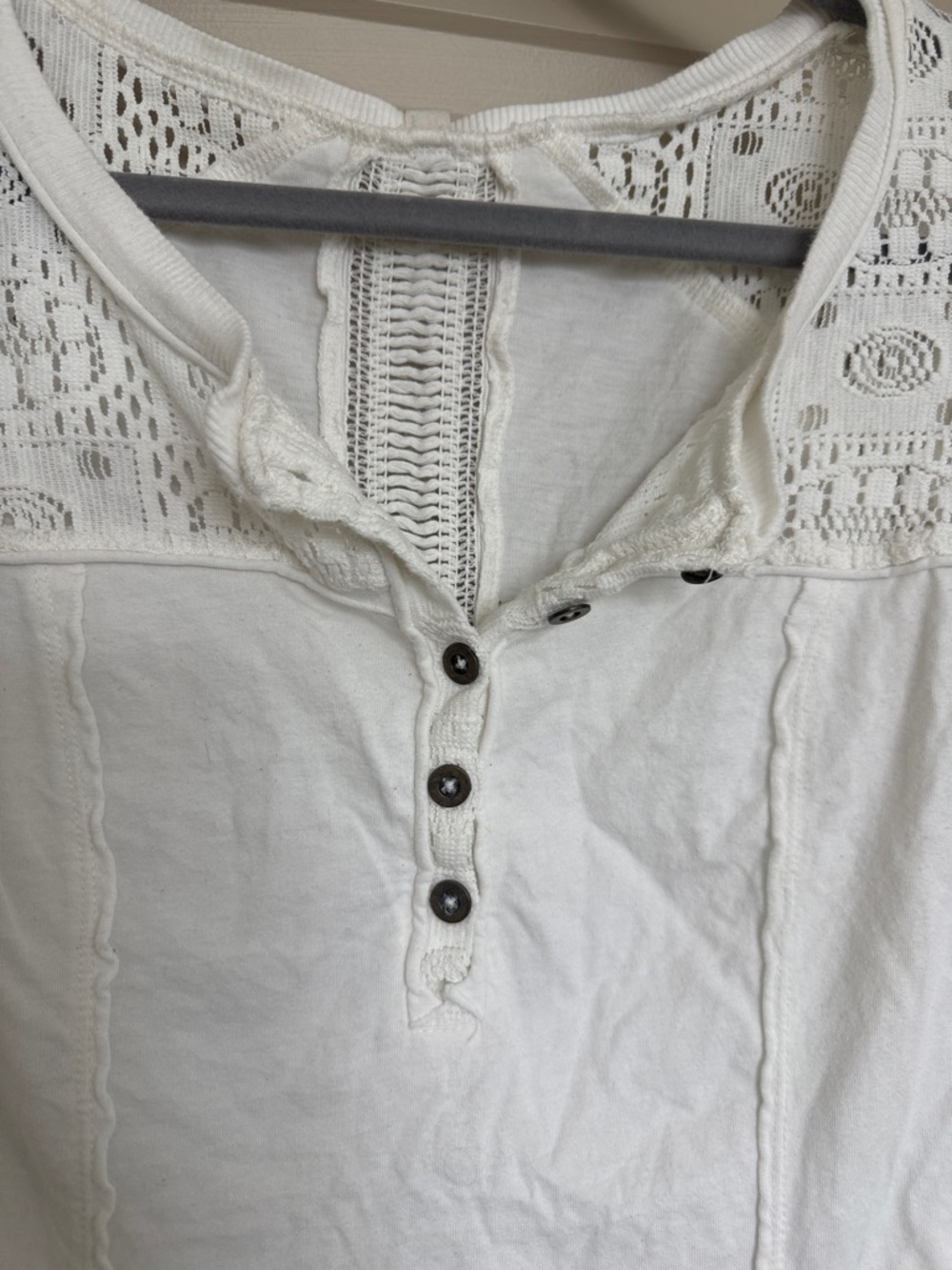 Free People White Crochet-Trim Henley Long-Sleeve Top - Picture 3 of 9